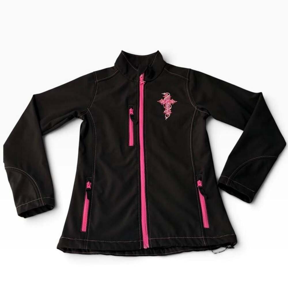 Cowgirl Tuff Black Pink Cross Embroidered Softshell Jacket